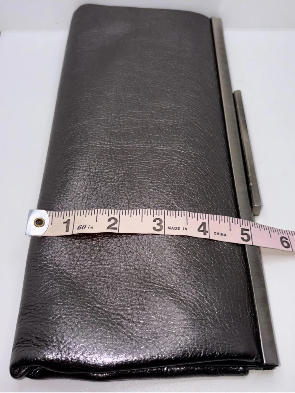 Tanner Italy Metallic Gunmetal Silver Leather Convertible Shoulder Clutch Bag
